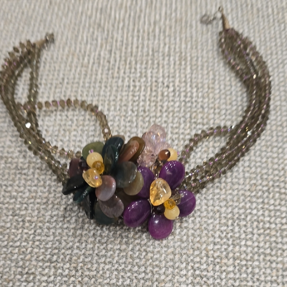 Anthropologie Multicolor Jeweled And  Beaded Floral Necklace